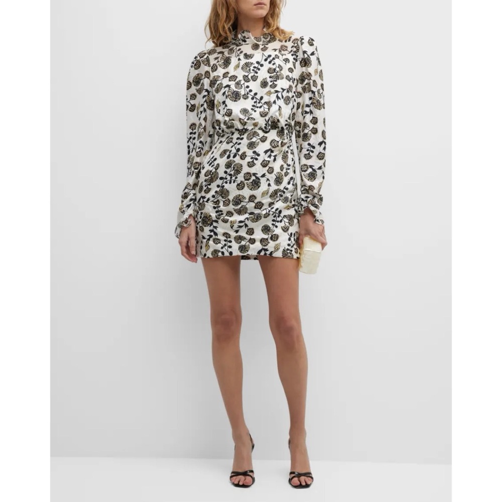 Saloni | Rina B Long-Sleeve High-Neck Cocktail Dress